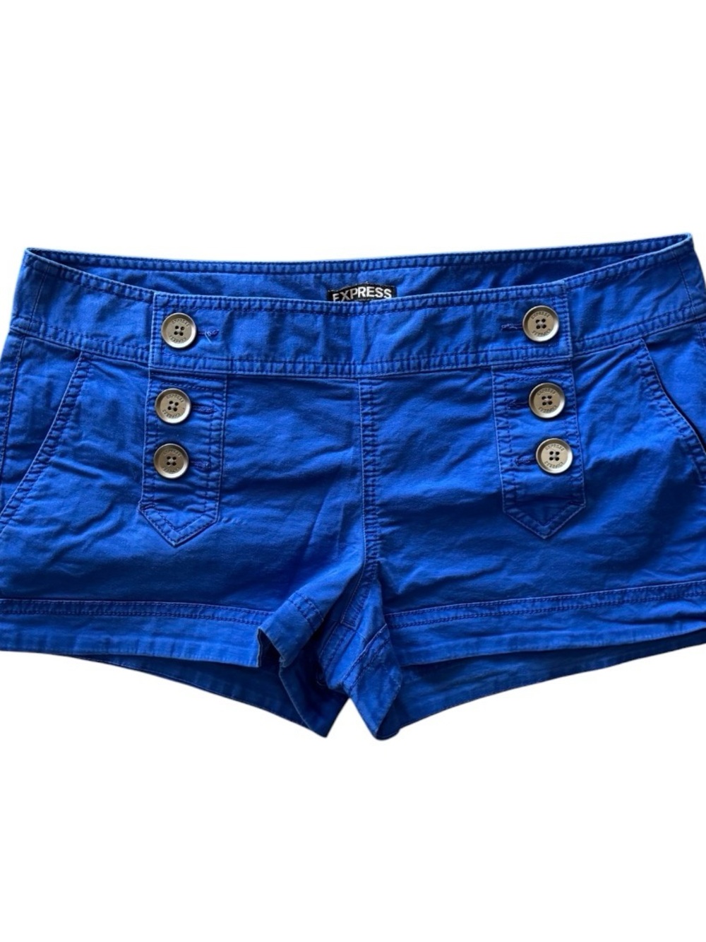 Express Royal Blue Sailor-Button Cotton Shorts - Express